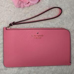 Kate Spade Pink Wristlet Clutch Large Size Fits Phone New Condition Valentines